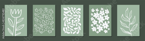 A set of stylish botanical abstract prints. Hand-drawn floral designs. Ideal for posters, postcards etc. Vector illustration