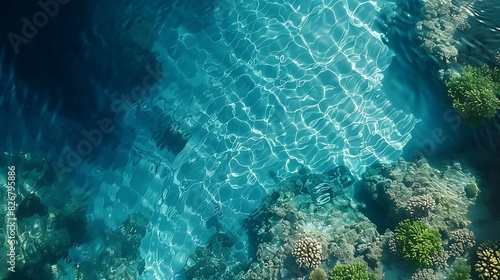 Fresh view of an aerial view of a coral reef in crystal clear water