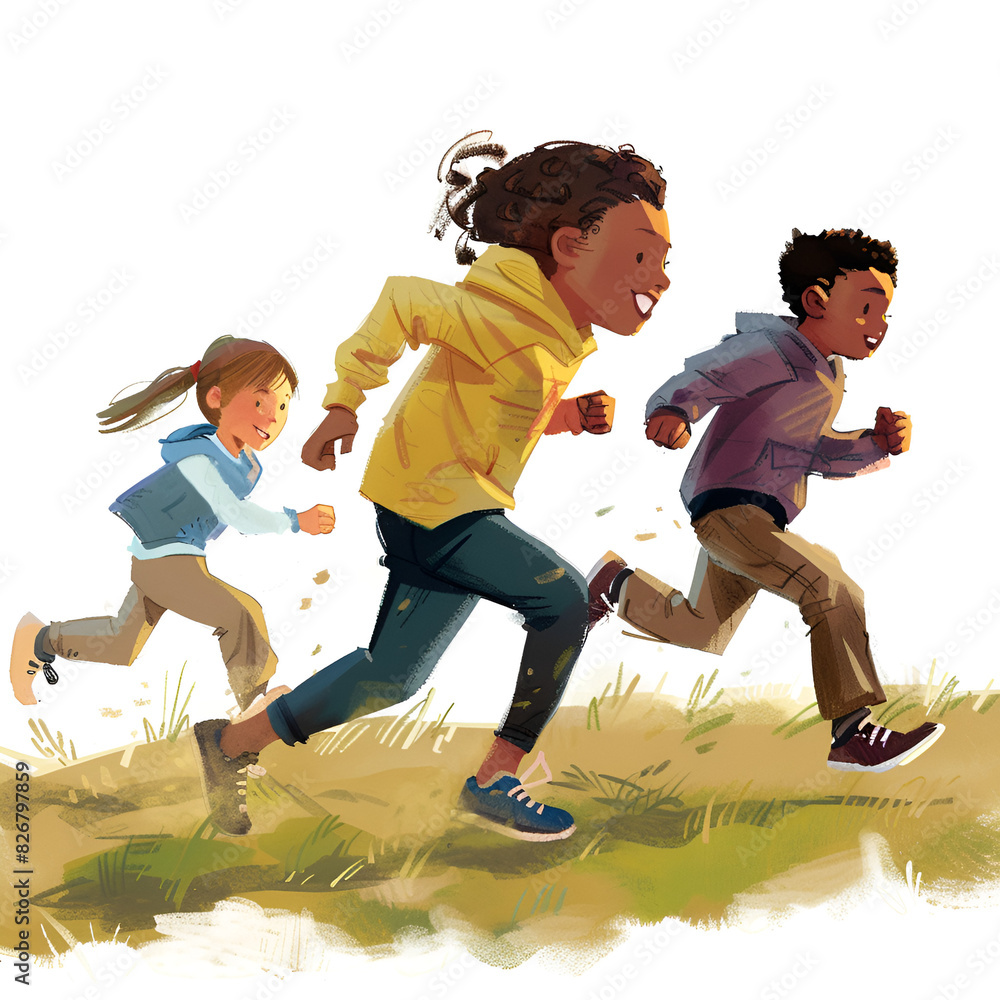 Children playing and running
