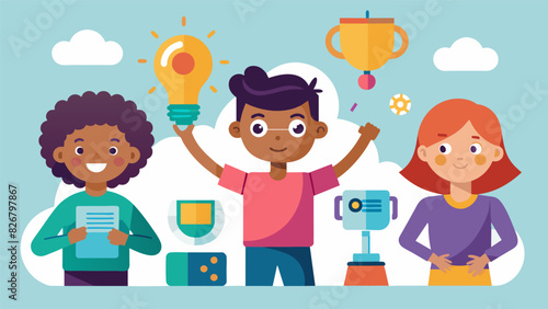 An innovation competition for kids to develop a device that uses artificial intelligence to assist individuals with visual impairments in identifying. Vector illustration