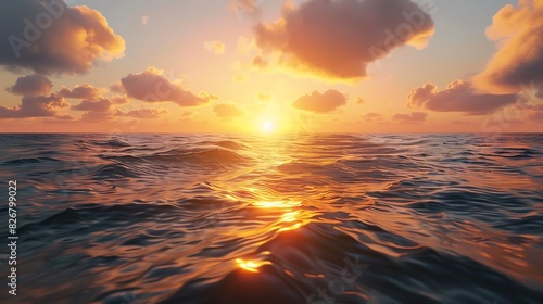 Fresh view of a sunset over a tranquil sea with a clear sky