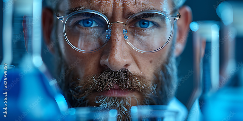 Realistic Scientist with Beaker in Laboratory Realistic Scientist with Beaker in Laboratory
