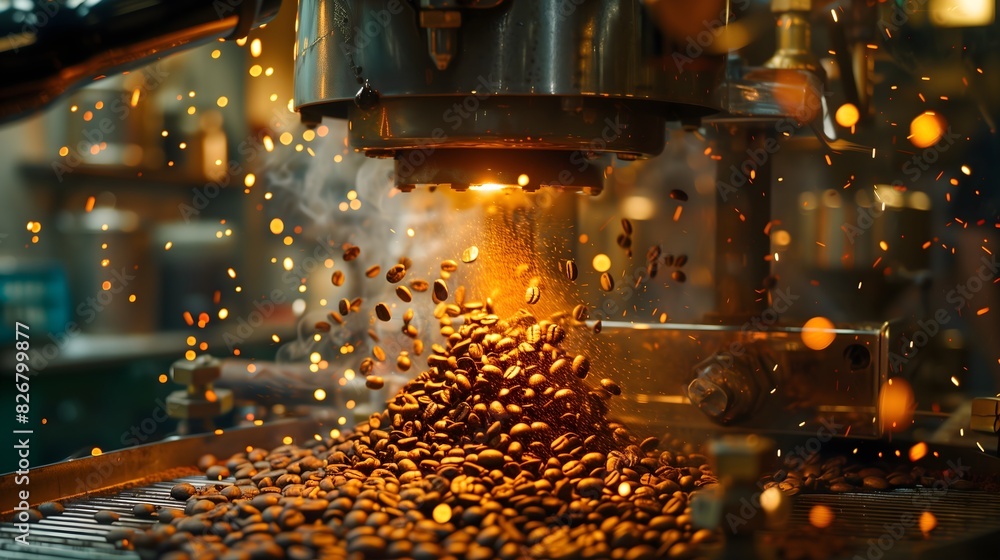 Vintage coffee bean roasting machine using fire and heat in coffee production