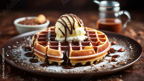 Decadent Waffle Delight. Generative Ai © homydesign
