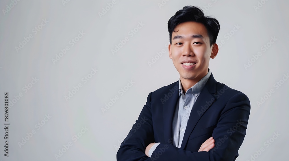 portrait of young Asian businessman good looking and confidently while standing isolated on studio white background : Generative AI portrait of young Asian businessman good looking and confidently while standing isolated on studio white background : Generative AI