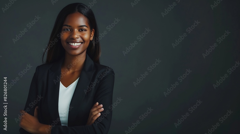 Studio Portrait Of Smiling Young Businesswoman With Folded Arms Against Plain Background : Generative AI Studio Portrait Of Smiling Young Businesswoman With Folded Arms Against Plain Background : Generative AI