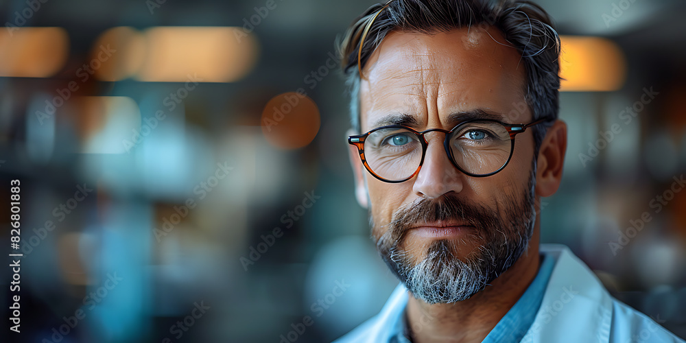 Realistic Blue Scientist Banner Design Realistic Blue Scientist Banner Design