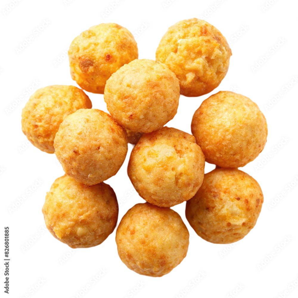 Top view of cheese puff balls Isolated on transparent background Top view of cheese puff balls Isolated on transparent background