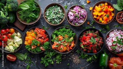 Vibrant vegan dishes illuminated by daylight, fresh and nutritious plant-based recipes for sale