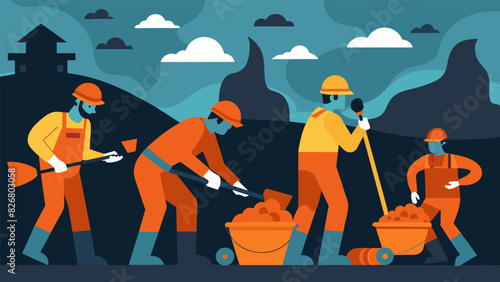 Despite the dangerous conditions the miners work with precision and skill to extract as much coal as possible knowing the importance of their work for. Vector illustration