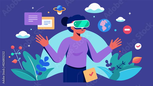 A virtual reality art therapy app that transports users to immersive environments and allows them to create and interact with their surroundings for a. Vector illustration