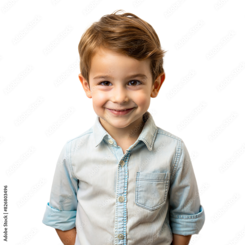 A cheerful young boy in a light blue shirt stands with his hands behind his back, smiling brightly A cheerful young boy in a light blue shirt stands with his hands behind his back, smiling brightly