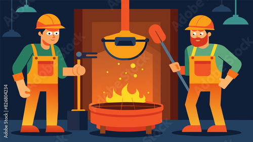 The smelting plants operators carefully monitored the temperature of the molten metal making sure it was just hot enough to properly extract the. Vector illustration