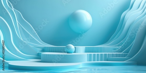 Serenity in blue Spheres in abstract waves photo