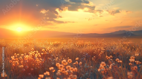 Fresh view of a prairie at sunset