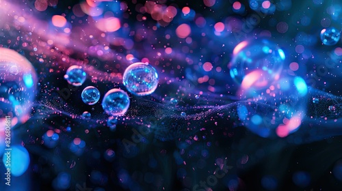 Fluorescent liquid bubbles suspended in black, creating mesmerizing glow backgrounds