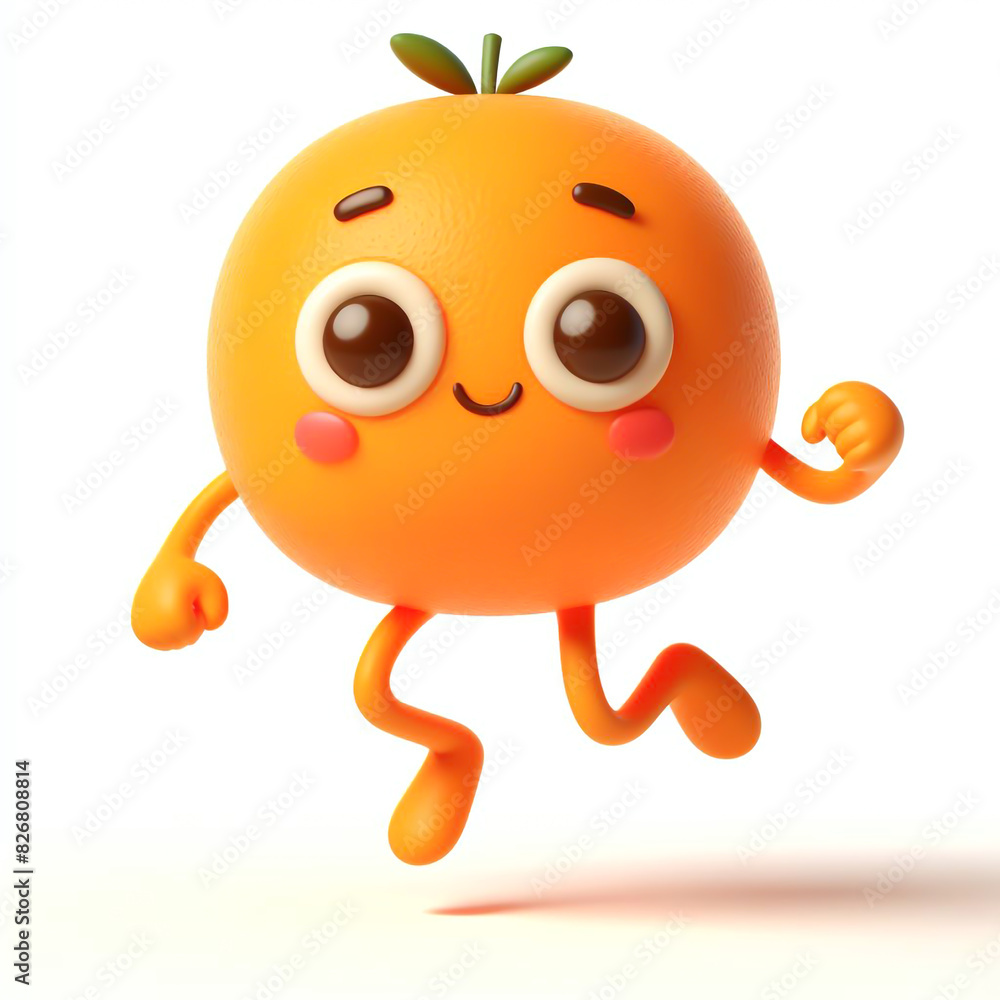 3D funny orange cartoon isolated on white background. Fruit and agriculture for a healthy diet 3D funny orange cartoon isolated on white background. Fruit and agriculture for a healthy diet