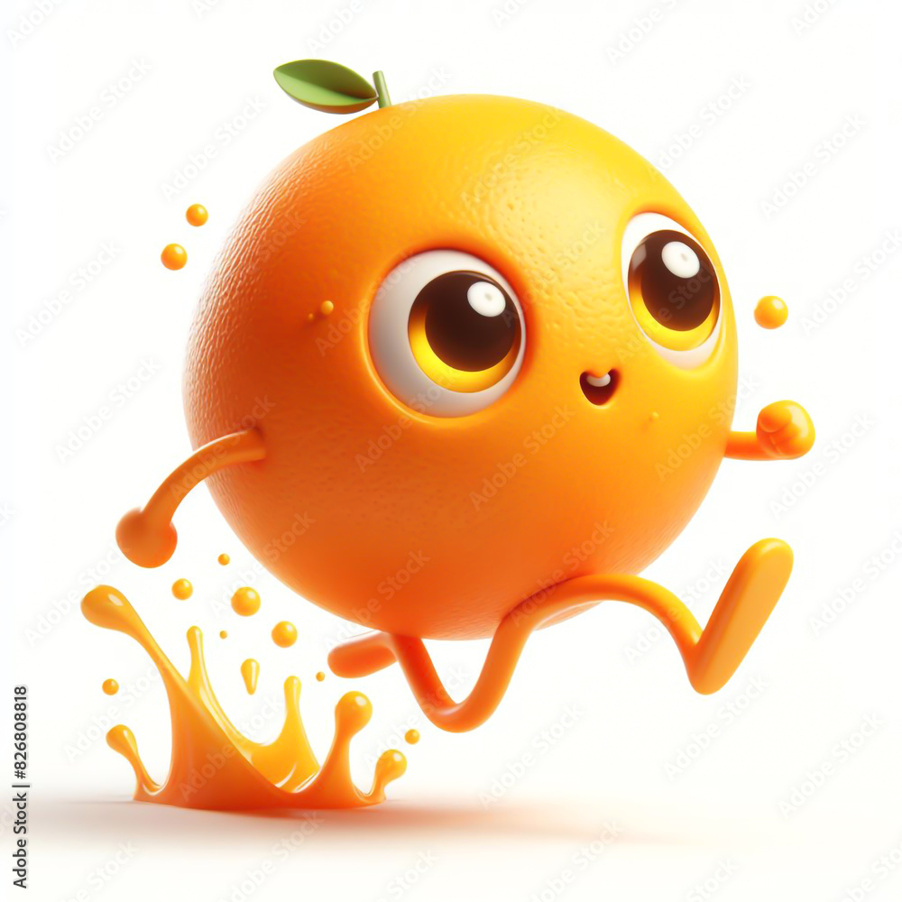 3D funny orange cartoon isolated on white background. Fruit and agriculture for a healthy diet 3D funny orange cartoon isolated on white background. Fruit and agriculture for a healthy diet