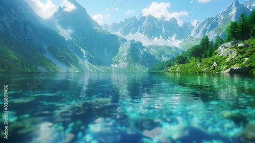 Fresh view of a mountain lake with crystal clear water