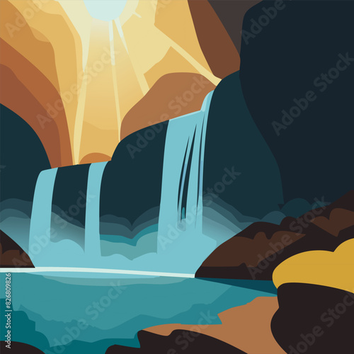Cascada con rocas y arboles