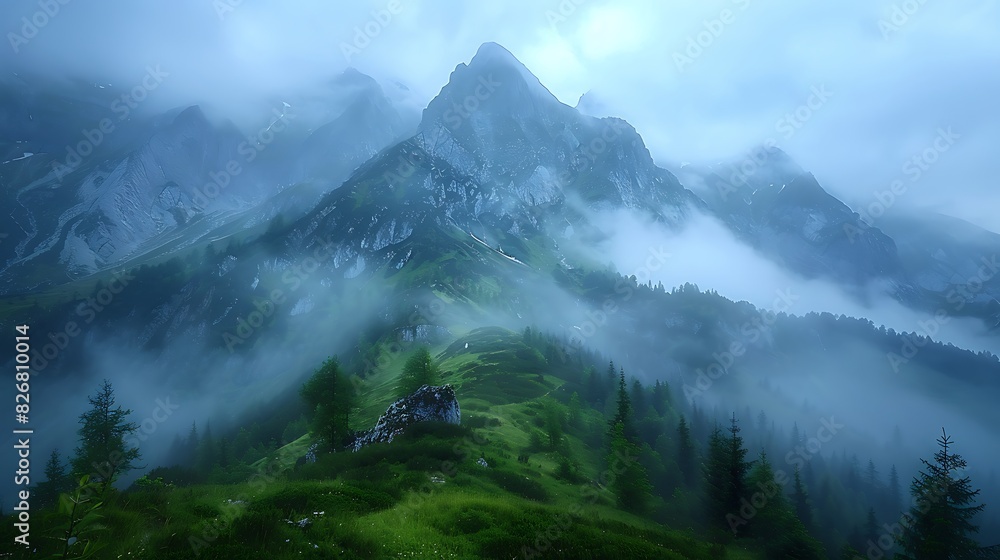 Fresh view of a misty mountain range at dawn