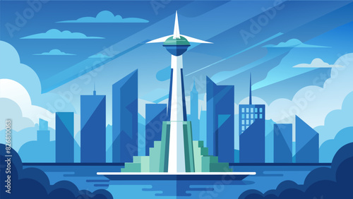 In a bustling city a sleek and modern tidal energy converter stands tall a testament to the shift towards sustainable and renewable energy sources in. Vector illustration
