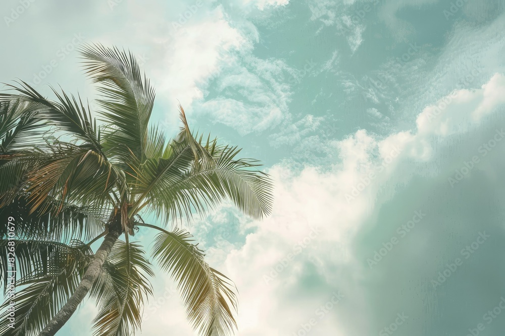 Fototapeta premium Palm tree tops against a cloudy sky