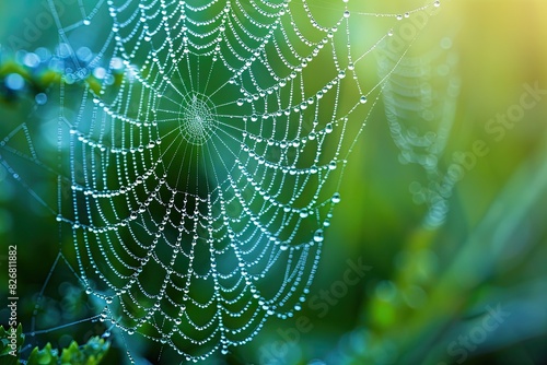 A spider web with water droplets on it