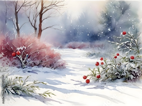  Winter Garden Backyard Watercolor Art