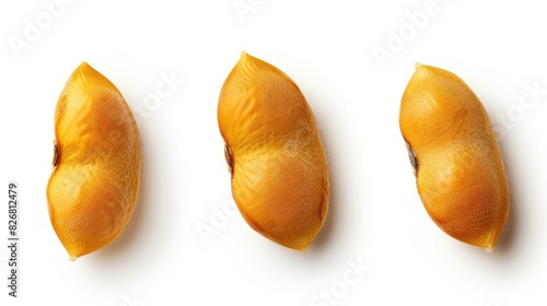 Isolated Three Yellow Dried Soybean Seeds on White Background with Clipping Path photo