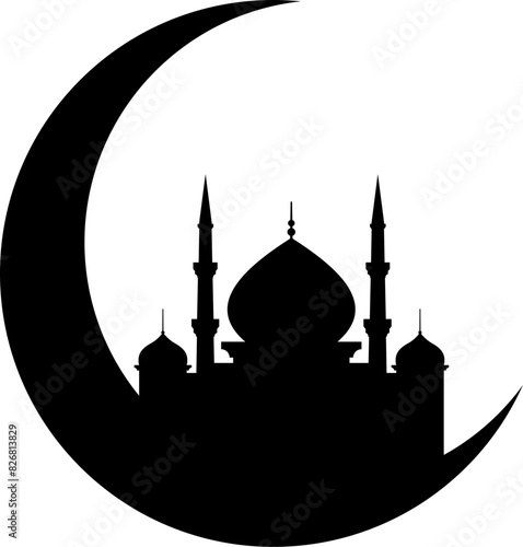 Crescent with mosque silhouette