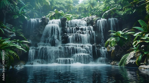 Fresh view of a jungle waterfall cascading into a pool
