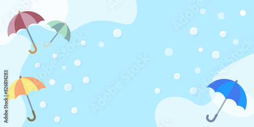 雪に濡れるカラフルな傘のベクターフレーム背景画像