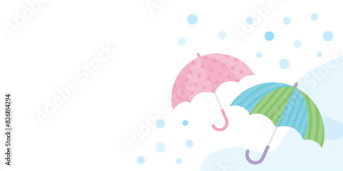 雪に濡れるピンクと緑と青の傘のベクター背景画像