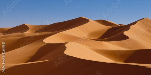 Sand dunes in a desert landscape under a clear blue sky