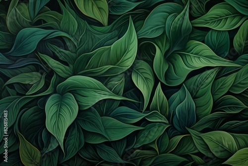 Wallpaper Mural Leafy patterns, interwoven shapes, rich green tones, natural textures, abstract nature Torontodigital.ca