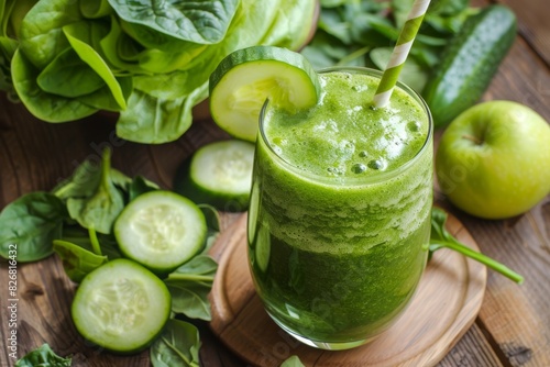 Green vegetable smoothie with vegetable background
