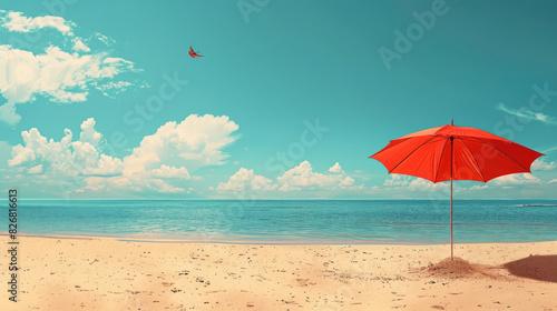 Tropical summer sand beach and palm on sea sky background, copy space. Summer vacation and travel concept.