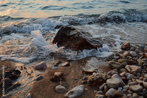 Sea and rock in beach - generative ai