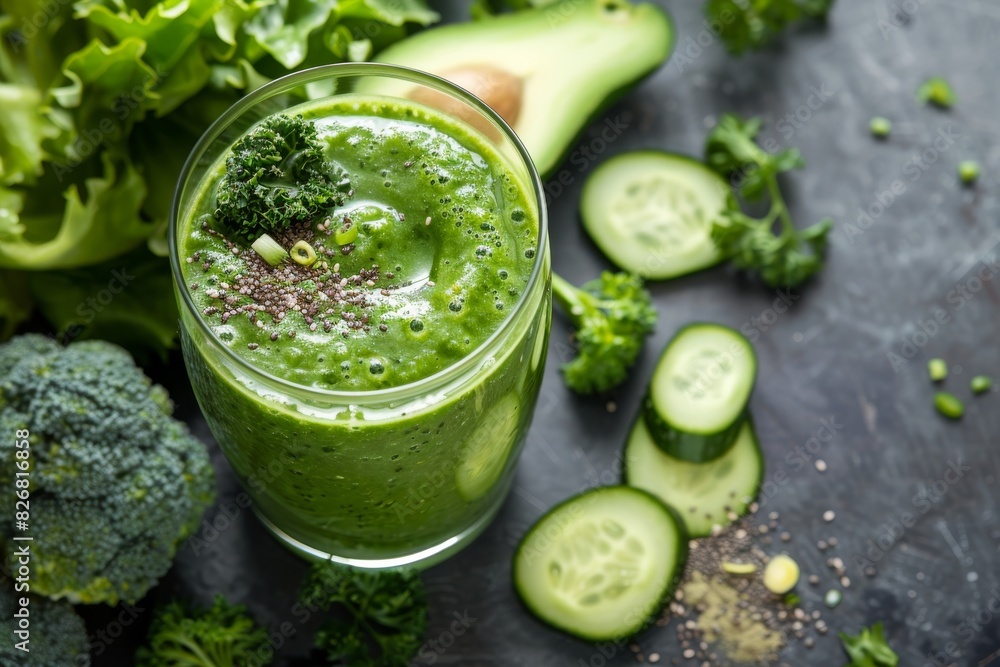 Green vegetable smoothie with vegetable background Green vegetable smoothie with vegetable background