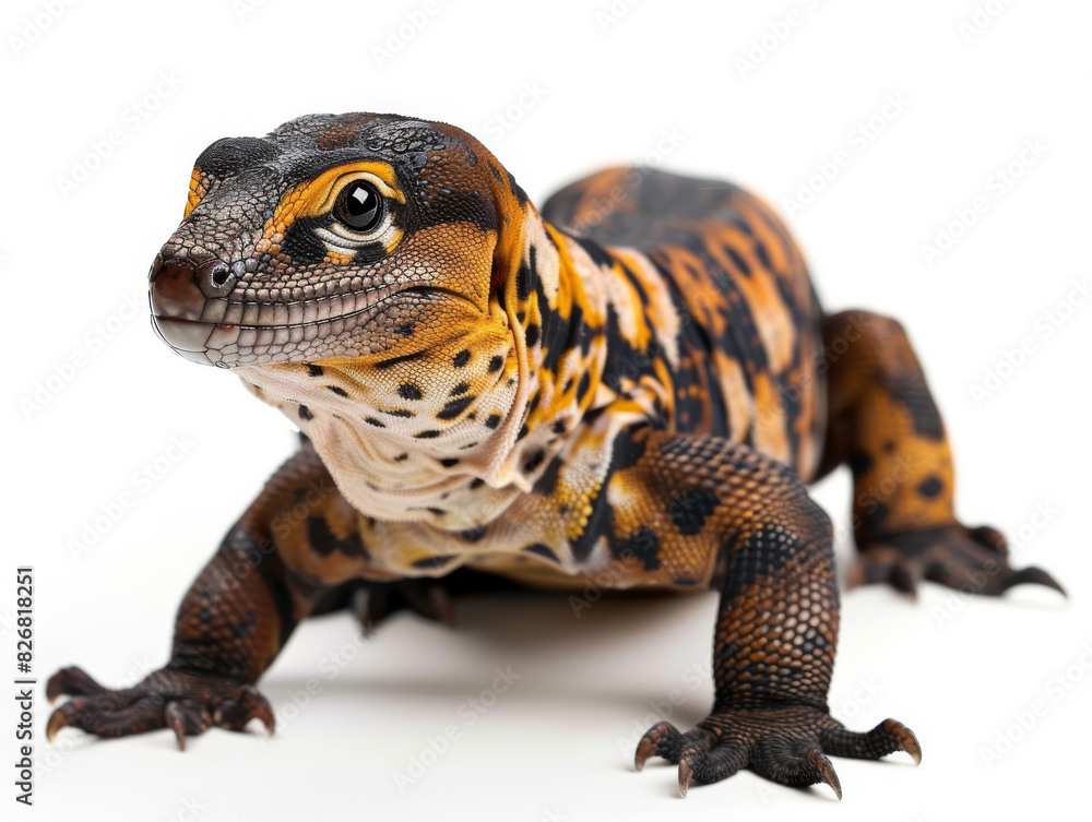 Close-up of an exotic lizard on a white background Close-up of an exotic lizard on a white background