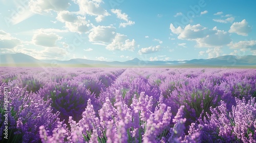Fresh view of a field of lavender under a bright sky