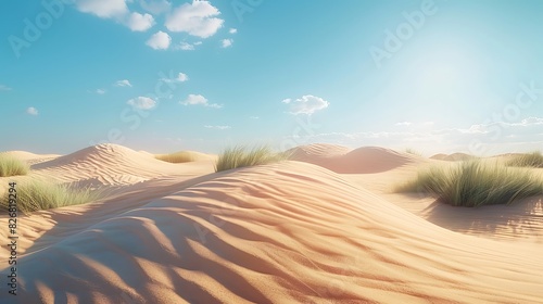 Fresh view of a desert with sand dunes and a clear blue sky