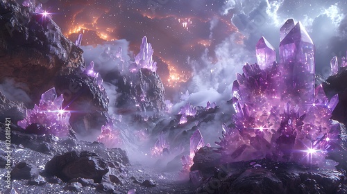 crystalline alien with light manipulation abilities on a rocky planet with crystalline formations and glittering caves photo