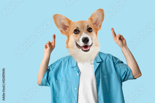 Young man pointing at somet...