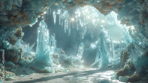 crystalline alien with lightreflecting abilities on an ice planet with glittering ice caves and reflective surfaces photo