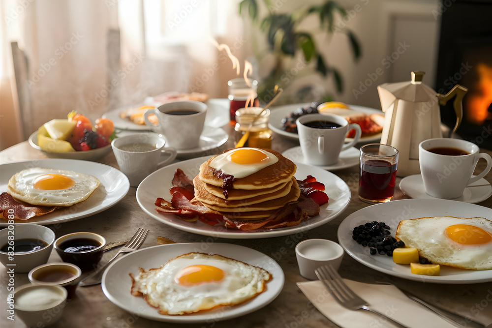 Beakfast pancakes on a table Beakfast pancakes on a table