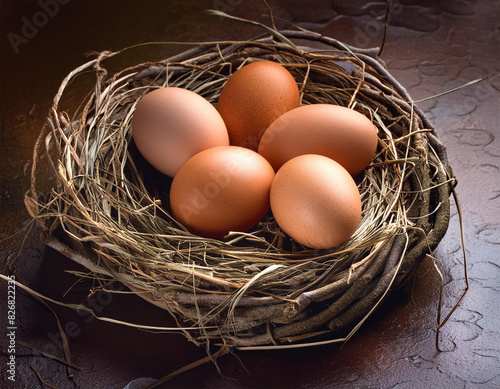 Organic chicken eggs in the nest