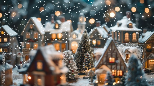 Christmas village with snow in a vintage style. Winter village landscape. Little christmas town © Boraryn
