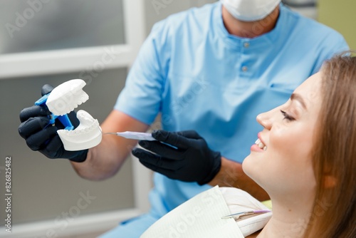 Dental treatment, Dentist checking teeth, dental examination, smiling woman, dental procedure, treating teeth, female at a dental clinic smiling